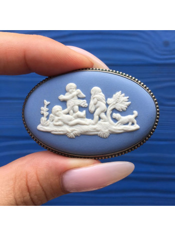 Серебряная брошь Wedgwood голубой Jasper