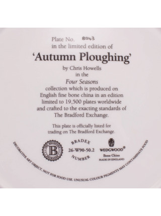 Тарелка WEDGWOOD №8043 "Autumn Pliughing" серия Four Seasons