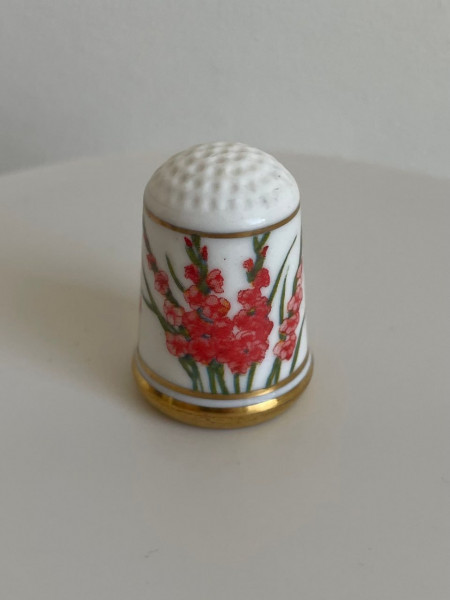 Franklin Porcelain наперсток Gladiolus hybridus, Гладиолус, винтажный, коллекционный, фарфоровый