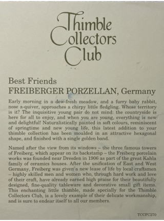 Freiberger наперсток Best Friends винтажный, коллекционный, фарфоровый, Thimble Collectors Club