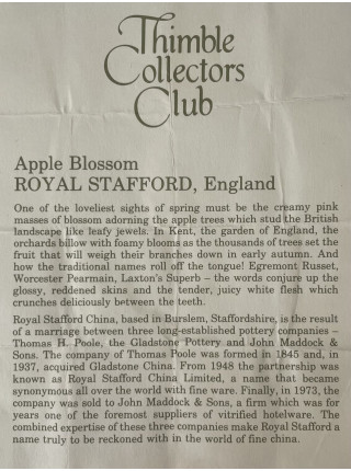 Royal Stafford наперсток Apple Blossom, винтажный, коллекционный, Thimble Collectors Club