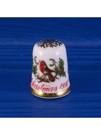 Caverswall наперсток Christmas (Рождество) 1991, винтажный, коллекционный, фарфоровый, Thimble Collectors Club