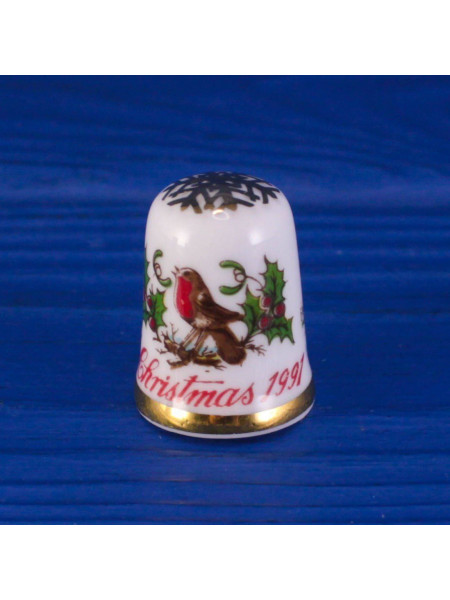 Caverswall наперсток Christmas (Рождество) 1991, винтажный, коллекционный, фарфоровый, Thimble Collectors Club
