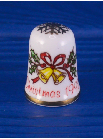 Caverswall наперсток Christmas (Рождество) 1992, винтажный, коллекционный, фарфоровый, Thimble Collectors Club