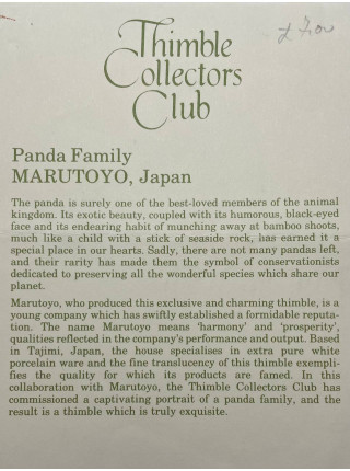 Marutoyo наперсток Panda Family, коллекционный, винтажный, Thimble Collectors Club