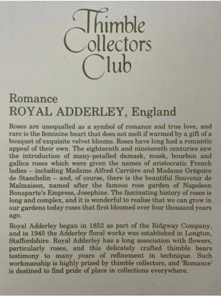 Royal Adderley наперсток Romance, винтажный, коллекционный, Thimble Collectors Club