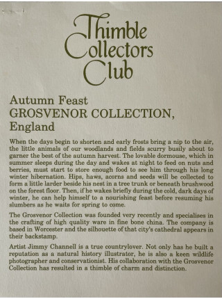 Grosvenor наперсток Autumn Feast, винтажный, коллекционный, Thimble Collectors Club