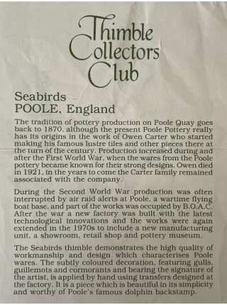 Poole Pottery наперсток Seabirds, винтажный, коллекционный, Thimble Collectors Club