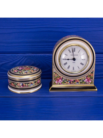 Wedgwood комплект для дамского столика Clio, часы и шкатулка, винтажный, фарфоровый