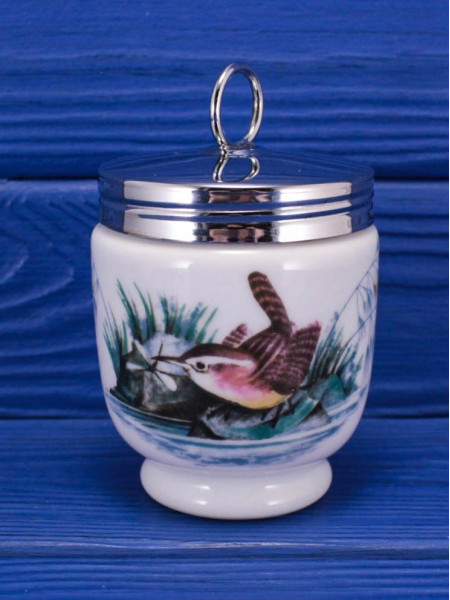 Винтажный кодлер дизайна Birds с изображением птиц на два яйца от Royal Worcester. Ободок из хромированной стали. Англия, 1950-1983 годы в оригинальной коробочке