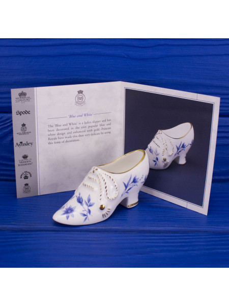 Коллекционная винтажная фарфоровая туфелька  Blue and White от Princess Royale, Англия