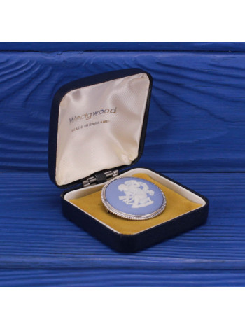 Редкая серебряная винтажная брошь в оригинальной коробочке от Wedgwood голубой Jasper