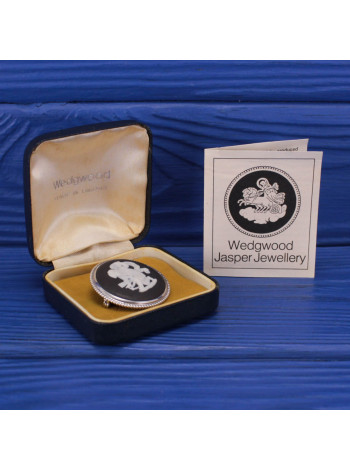 Редкая серебряная винтажная брошь в оригинальной коробочке от Wedgwood чёрный Jasper
