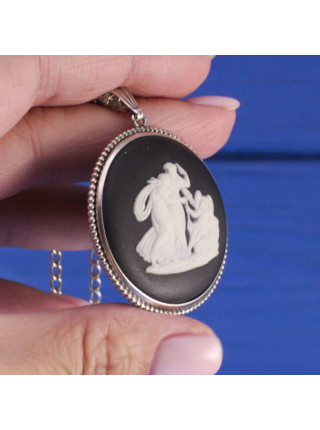 Редкая серебряная винтажная подвеска от Wedgwood 1967 год чёрный Jasper