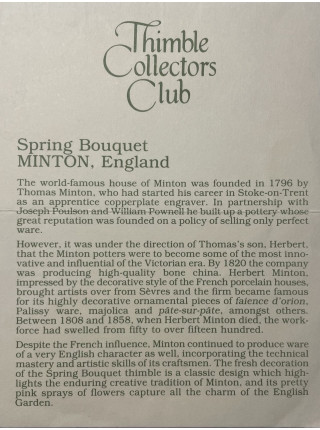 Minton наперсток Spring Bouquet, винтажный, коллекционный, фарфоровый, Thimble Collectors Club
