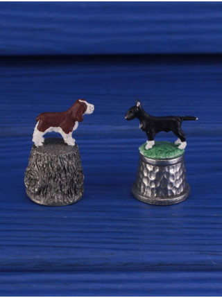 Коллекционный наперсток из пьютера от Warwick Thimbles с объемной фигуркой черного бультерьера