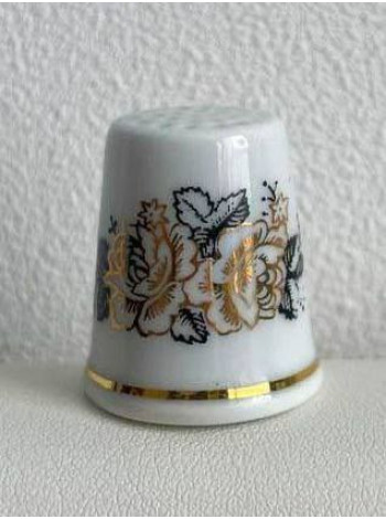 Bernadotte наперсток Black and Gold Roses, винтажный, коллекционный, фарфоровый, Thimble Collectors Club