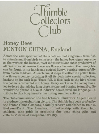 Fenton наперсток Honey Bees, винтажный, коллекционный, Thimble Collectors Club