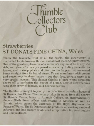 St Donats наперсток Strawberries, коллекционный, винтажный, Thimble Collectors Club
