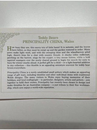 Principality China наперсток Teddy Bear Nursery, винтажный, коллекционный, Thimble Collectors Club, Уэльс, 1998 год, в оригинальной коробочке