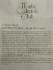 Коллекционный винтажный наперсток Fallow Deer, изготовленный Sophienthal Porzellan для Thimble Collectors Club. Германия, 1990-й год, в оригинальной коробочке