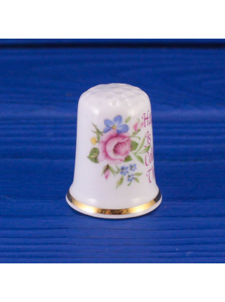 Коллекционный напёрсток Happiness Is Collecting Thimbles с сертификатом, выпущенный в 1991 году Raesuevic Ceramics специально для Thimble Collector Guild