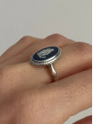 Редкое винтажное серебряное кольцо овальной формы от Wedgwood тёмно-синий Jasper
