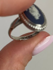 Редкое винтажное серебряное кольцо овальной формы от Wedgwood тёмно-синий Jasper