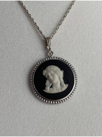 Винтажная подвеска круглой формы редкого дизайна от Wedgwood чёрный Jasper