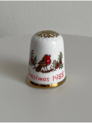 Caverswall наперсток Christmas (Рождество) 1988, винтажный, коллекционный, фарфоровый, Thimble Collectors Club