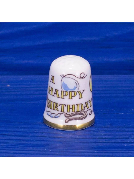 Caverswall наперсток Happy Birthday, винтажный, коллекционный, фарфоровый, в оригинальной коробочке