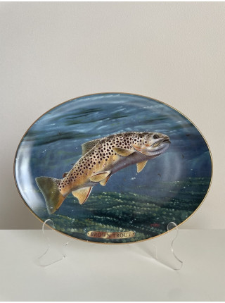 Винтажная декоративная фарфоровая тарелка Brown Trout (Коричневая форель) с изображением рыбы от The Bradford Exchange серии Fresh Water Game Fish of North America