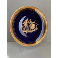 Limoges миниатюрная тарелка, винтажная, фарфоровая, интерьерная, кобальт Лимож, галантная сцена