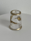 Винтажный коллекционный наперсток Glass and Golden Leaves из стекла с изображением золотых листьев