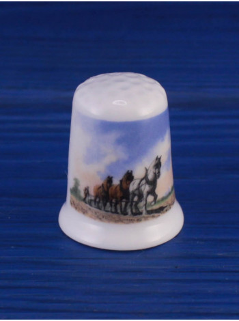 Crown Staffordshire наперсток Plough and Horses, винтажный, коллекционный, фарфоровый, Thimble Collectors Club
