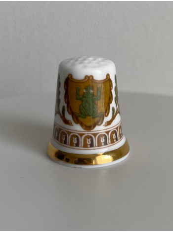 Винтажный коллекционный наперсток с золотым ободком Frog crest из коллекционной серии The Wedgwood Museum Thimble Collection