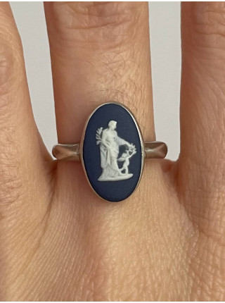 Wedgwood кольцо винтажное, коллекционное, бисквитный фарфор, джаспер, тёмно-синий Jasper