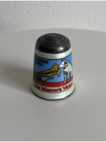 Серебряный винтажный коллекционный наперсток His Masters Voice, выпущенный в августе 1987 года специально для Thimble Collector Guild