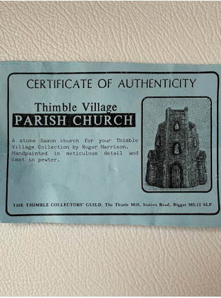 Винтажный коллекционный наперсток из пьютера Parish Church, выпущенный Roger Harrison специально для Thimble Collector Guild