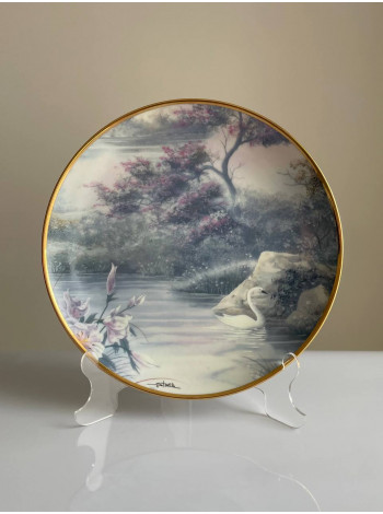 Franklin Mint тарелка Solitary Swan, винтажная, коллекционная, фарфоровая