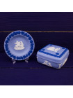 Шкатулка Wedgwood квадратная с ободком голубой Jasper